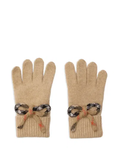 Burberry Kids' Check Bow Wool Cashmere Gloves In Brown