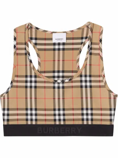Burberry Check Bra Top In Neutral