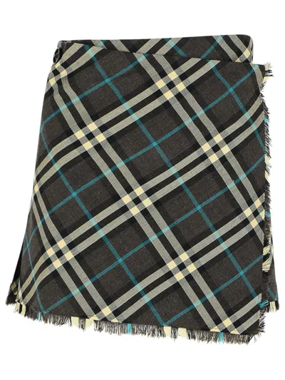 BURBERRY BURBERRY 'CHECK' BROWN POLYESTER BLEND SKIRT