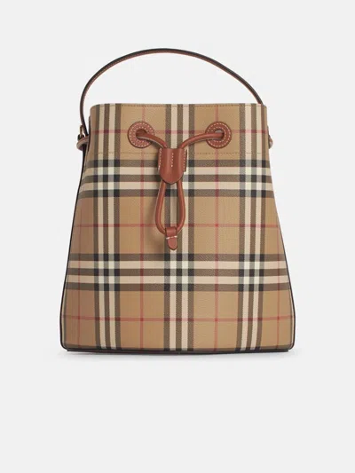 Burberry 'check' Bucket Bag In Beige Polyurethane Blend