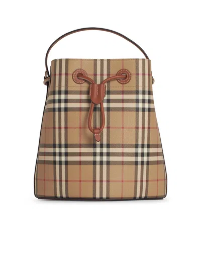 Burberry 'check' Bucket Bag In Beige Polyurethane Blend Women