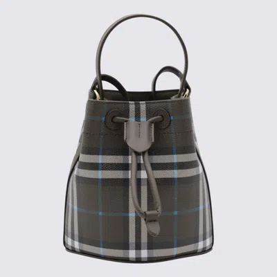 BURBERRY CHECK BUCKET BAG IN GREEN POLYURETHANE BLEND