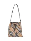 Burberry Mini Drawstring Canvas Bucket Bag In Sand