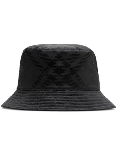 Burberry Check Bucket Hat In Black