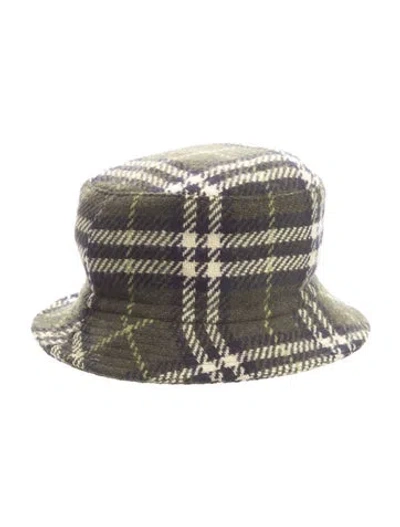 Pre-owned Burberry Check Bucket Hat In Green