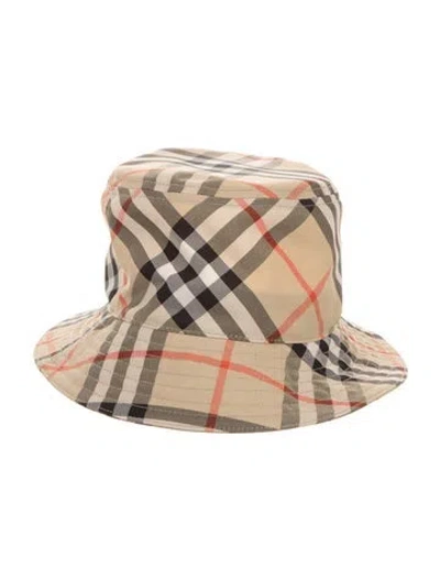 Pre-owned Burberry Check Bucket Hat In Neutral