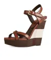 Burberry Check Buckle Wedge Sandals In Brown