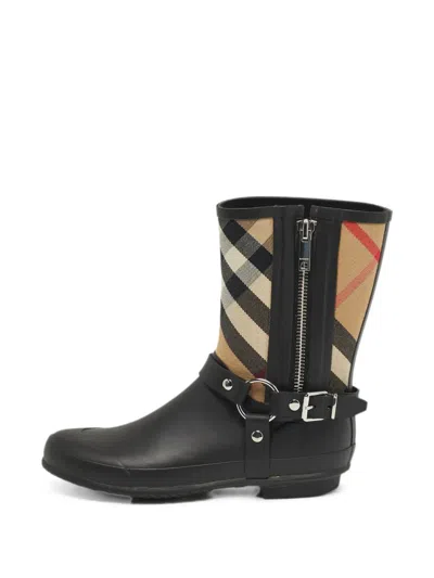 Pre-owned Burberry Check Buckled Boots In Black