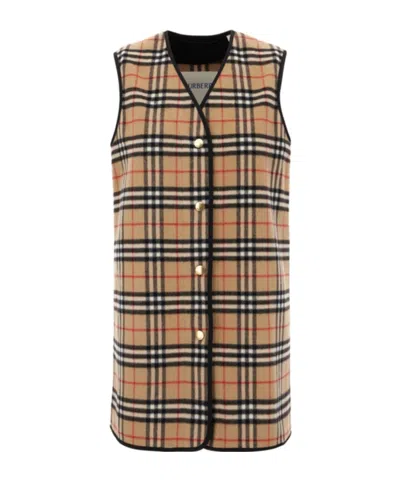 Burberry Check Button Jacket In Brown