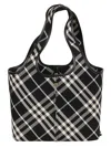 Burberry Woman Embroidered Canvas Small Check Shopping Bag In Black