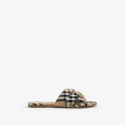 Burberry Check Cabana Slides In Sand