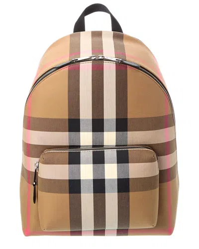 Burberry Check Canvas & Leather Backpack In Brown