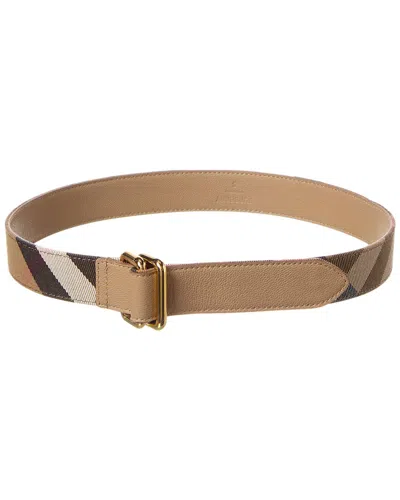 Burberry Check Canvas & Leather Belt In Brown