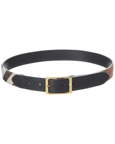 Burberry Check Canvas & Leather Belt In Black