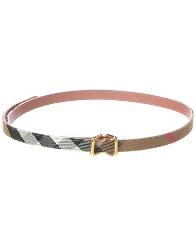Burberry Check Canvas & Leather Belt In Brown