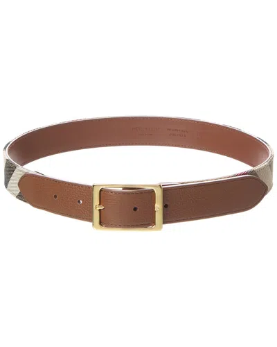 Burberry Check Canvas & Leather Belt In Brown