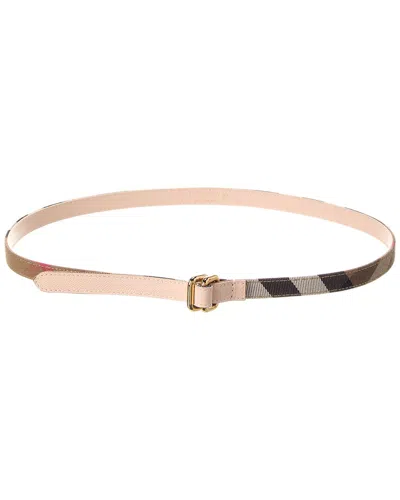 Burberry Check Canvas & Leather Belt In Pink