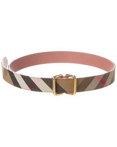 Burberry Check Canvas & Leather Belt In Brown