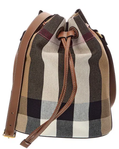 Burberry Check Canvas & Leather Bucket Bag In Brown