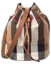 Burberry Check Canvas & Leather Bucket Bag In Brown