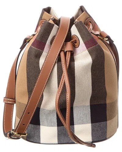 Burberry Check Canvas & Leather Bucket Bag In Brown