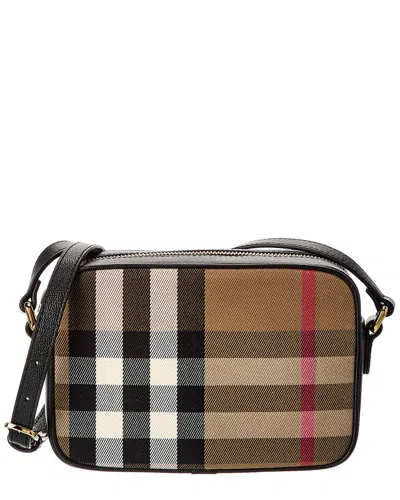 Burberry Check Canvas & Leather Camera Bag In Black