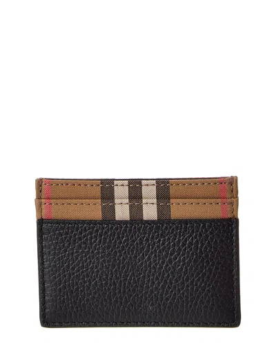 Burberry Check Canvas & Leather Card Case In Black