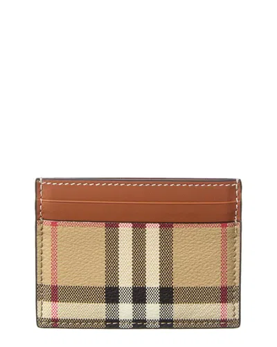 Burberry Check Canvas & Leather Card Case In Beige