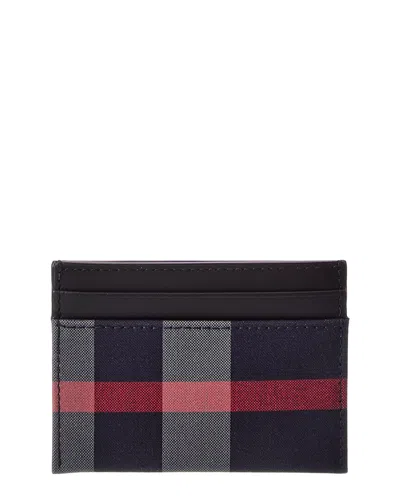 Burberry Check Canvas & Leather Card Holder In Burgundy