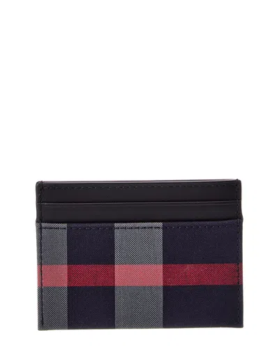 Burberry Check Canvas & Leather Card Holder In Blue