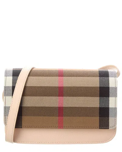 Burberry Check Canvas & Leather Shoulder Bag In Pink