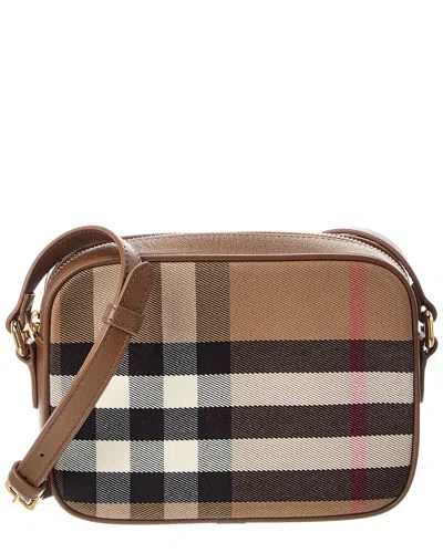 Burberry Check Canvas & Leather Crossbody In Brown