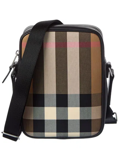 Burberry Check Canvas & Leather Crossbody In Brown