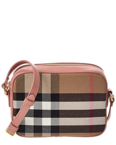 Burberry Check Canvas & Leather Crossbody In Pink