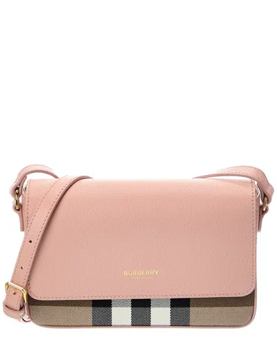 Burberry Check Canvas & Leather Crossbody In Pink