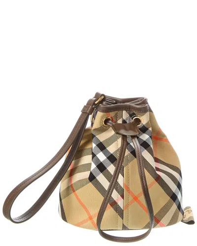 Burberry Check Canvas & Leather Drawstring Pouch In Pink
