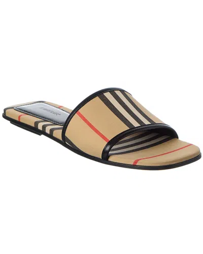 Burberry Check Canvas & Leather Sandal In Brown