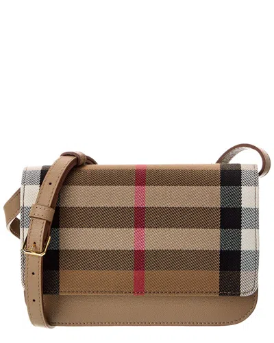 Burberry Check Canvas & Leather Shoulder Bag In Beige