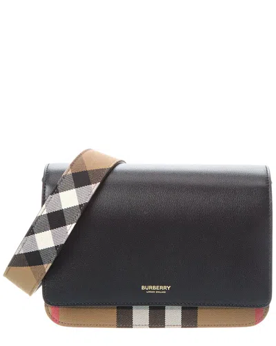 Burberry Check Canvas & Leather Shoulder Bag In Black