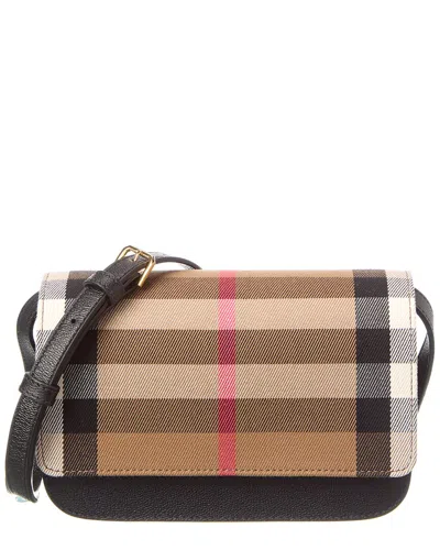 Burberry Check Canvas And Leather Shoulder Bag In Brown