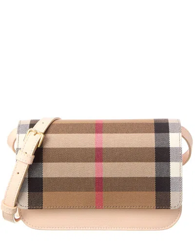 Burberry Check Canvas & Leather Shoulder Bag In Neutral | ModeSens