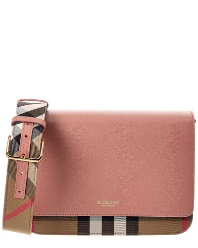 Burberry Check Canvas & Leather Shoulder Bag In Pink