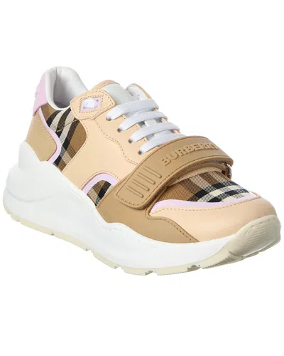 Burberry Check Canvas & Leather Sneaker In Animal Print