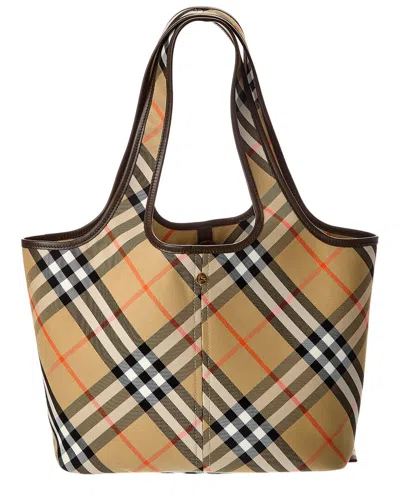 Burberry Check Canvas & Leather Tote (authentic Pre-loved) In White