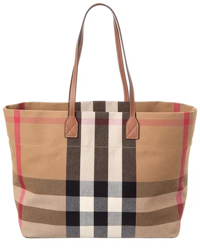 BURBERRY BURBERRY CHECK CANVAS & LEATHER TOTE