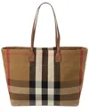 Burberry Check Canvas & Leather Tote In Brown