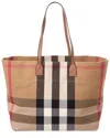 Burberry Check Canvas & Leather Tote In Brown