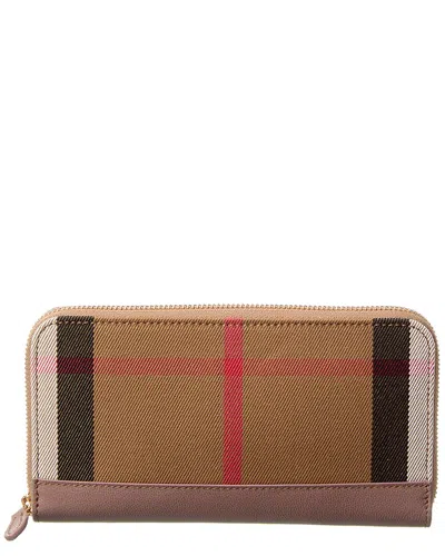 BURBERRY BURBERRY CHECK CANVAS & LEATHER ZIP AROUND WALLET