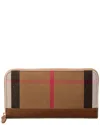 Burberry Check Canvas & Leather Zip Around Wallet In Brown