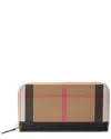 Burberry Check Canvas & Leather Zip Around Wallet In Brown